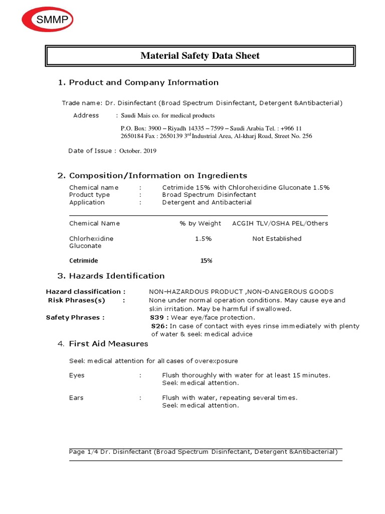 Disinfectant Spray MSDS PDF Fires Disinfectant