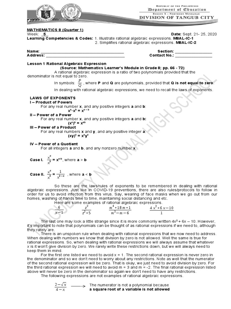 Simplifying Rational Algebraic Expressions | PDF | Fraction ...