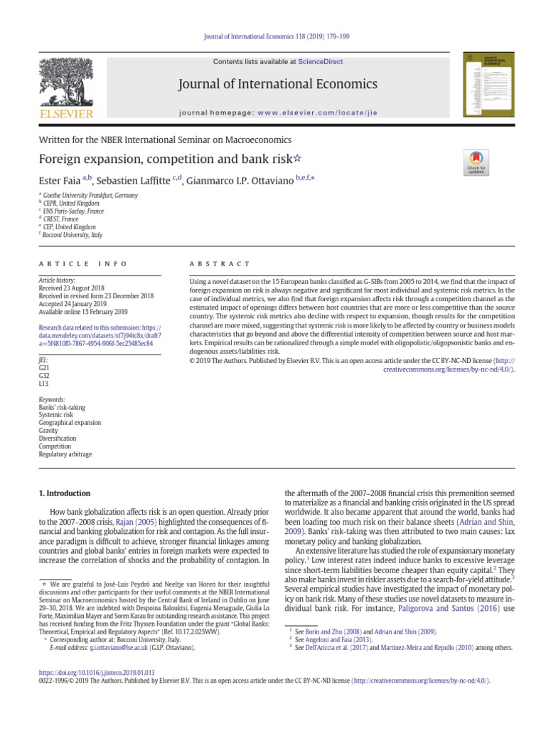 Foreign Expansion Competition and Bank Risk | PDF | Systemic Risk ...