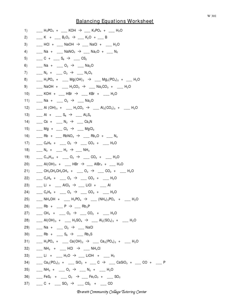 Balancing Equations 21 PDF  PDF With Regard To Balancing Equation Worksheet With Answers
