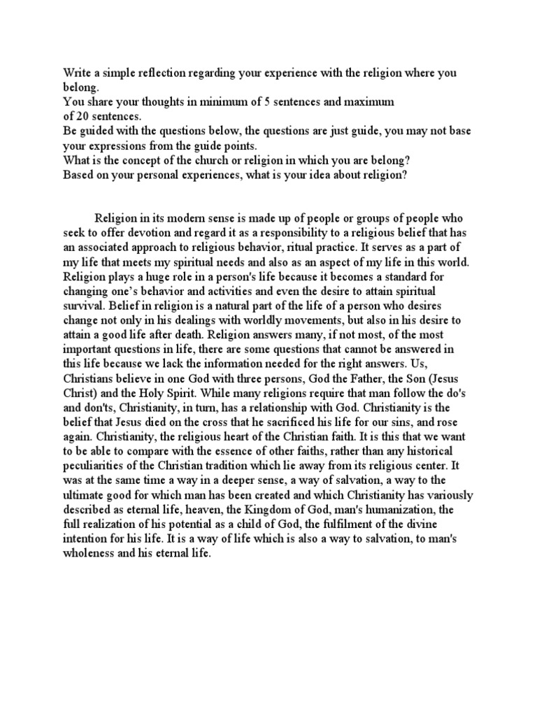 Reflection on Personal Religious Experience | PDF