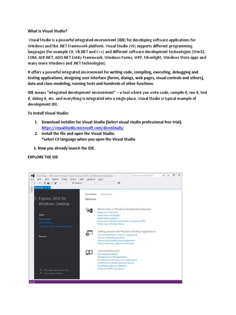 Week1a VisualStudioSetUp PDF Microsoft Visual Studio Integrated Development Environment