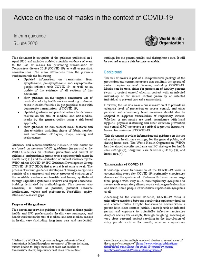 Advice On The Use of Masks in The Context of COVID-19 | PDF ...