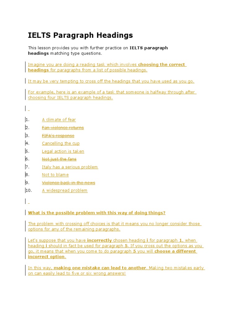 IELTS Paragraph Headings Practice Guide | PDF | Sports | Association ...