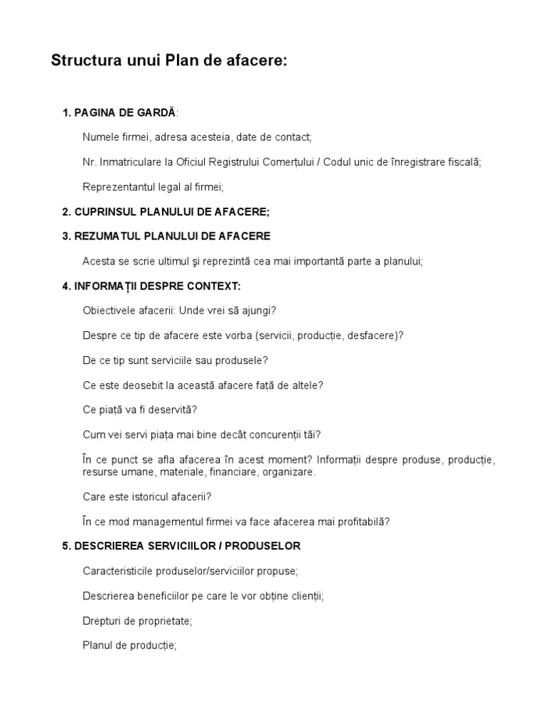 Model Plan de Afacere PDF