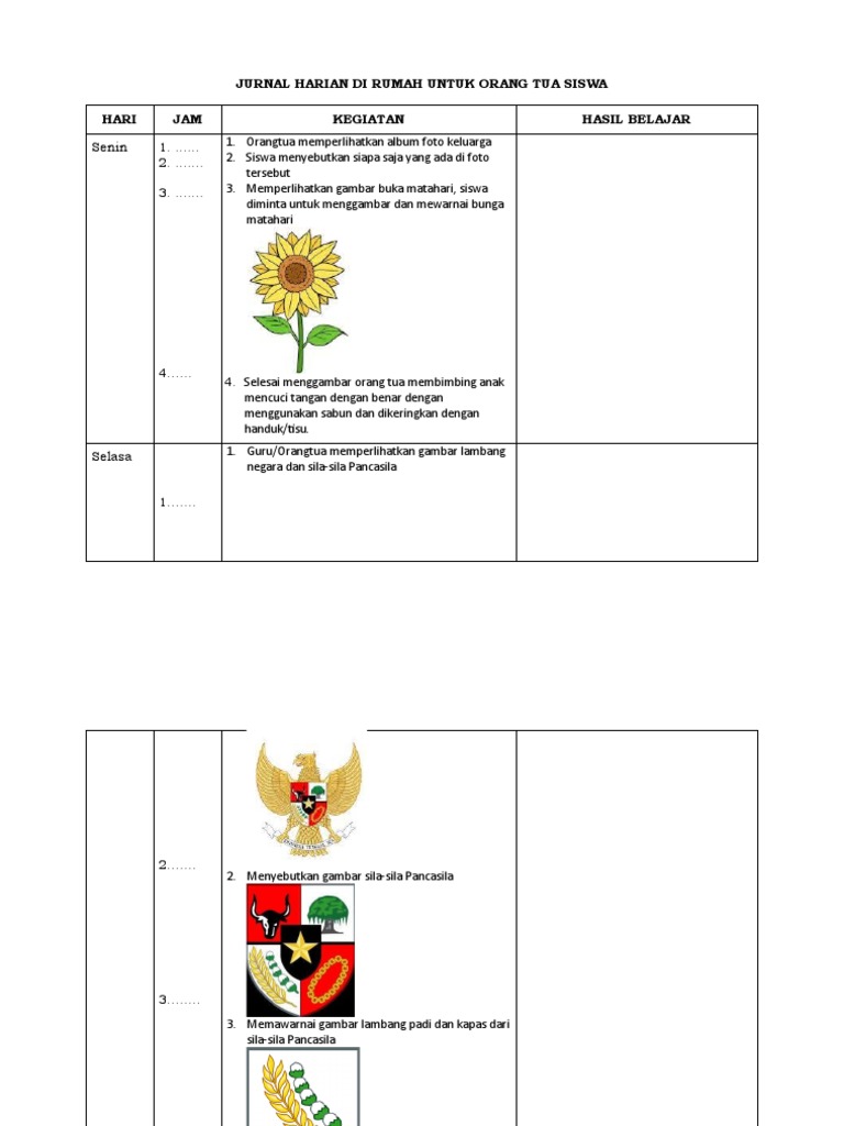 Jurnal Harian Di Rumah Untuk Orang Tua Siswa Hari JAM