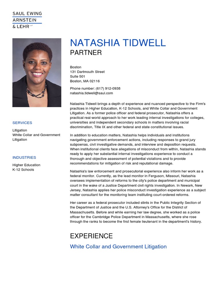 Saul Ewing Arnstein & Lehr Natashia Tidwell PDF Conspiracy (Criminal) Prosecutor