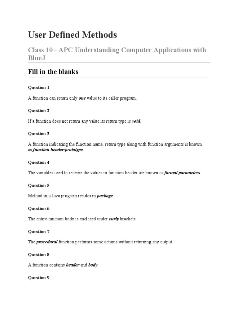 User Defined Methods - 10 | PDF | Parameter (Computer Programming ...