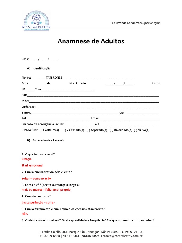 Anamnese Completa Adulto, PDF, Relação sexual