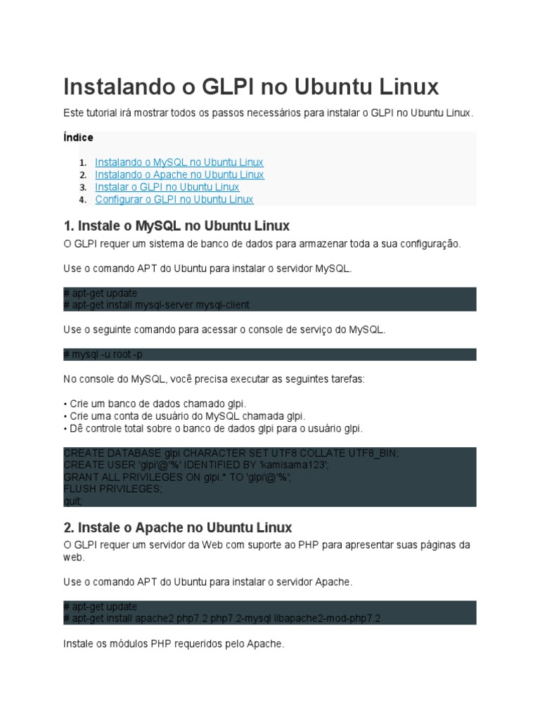 Instalação do GLPI no Ubuntu 22.04 | PDF | Servidor HTTP Apache | Linux