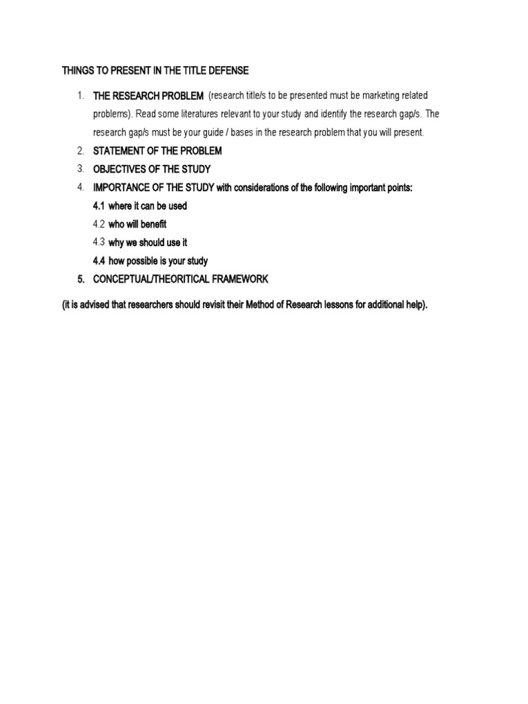 Key Elements for Title Defense Presentation | PDF | Career & Growth