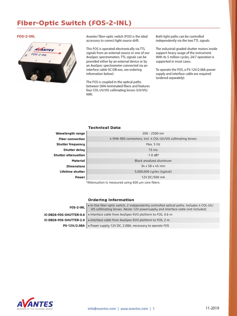 Fiber Optic Source Switch FOS-2-INL | PDF | Optical Fiber | Electronics