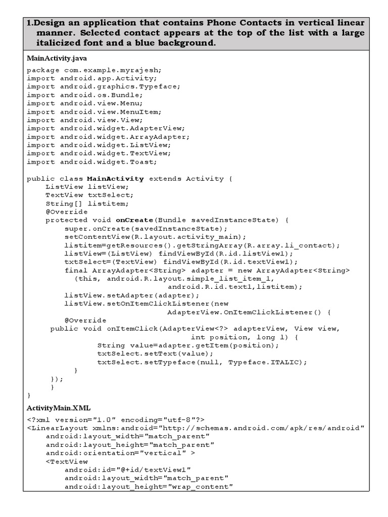 Android Contact List App Design | PDF | Android (Operating System ...