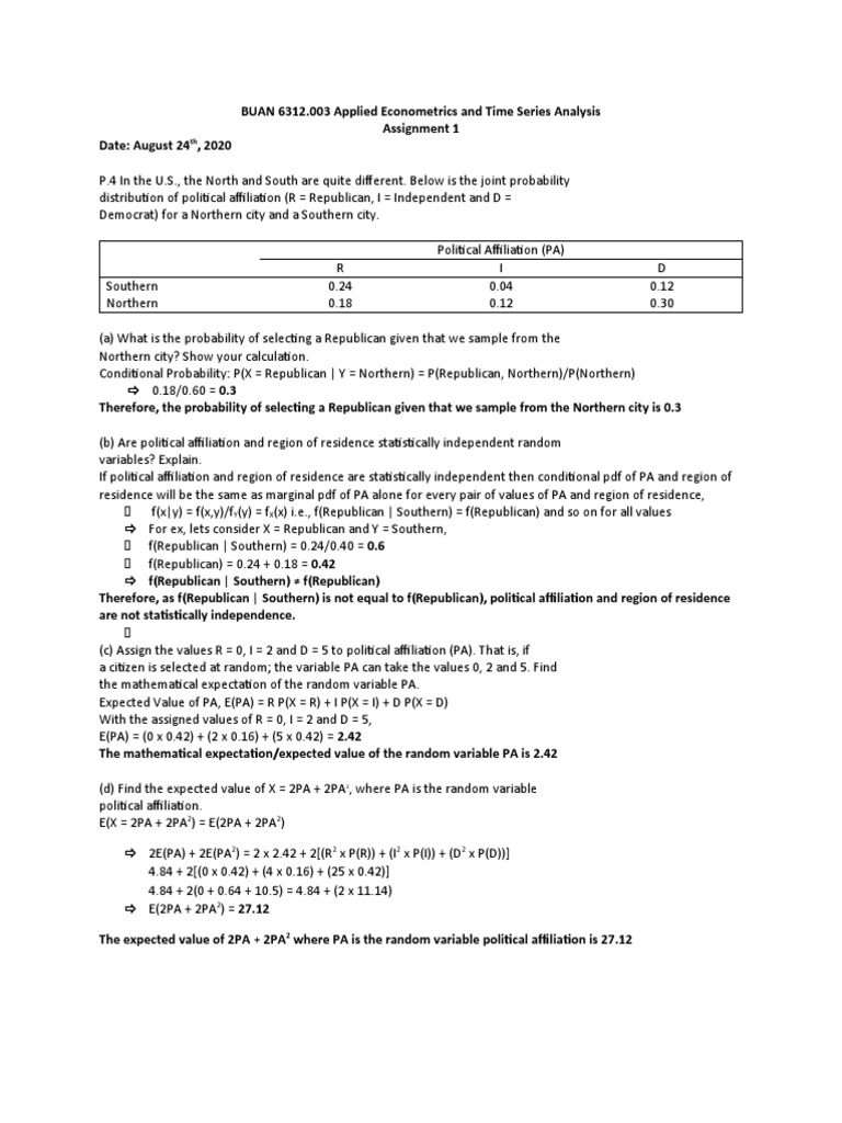 BUAN 6312 Applied Econometrics Assignment | PDF | Variance | Standard ...