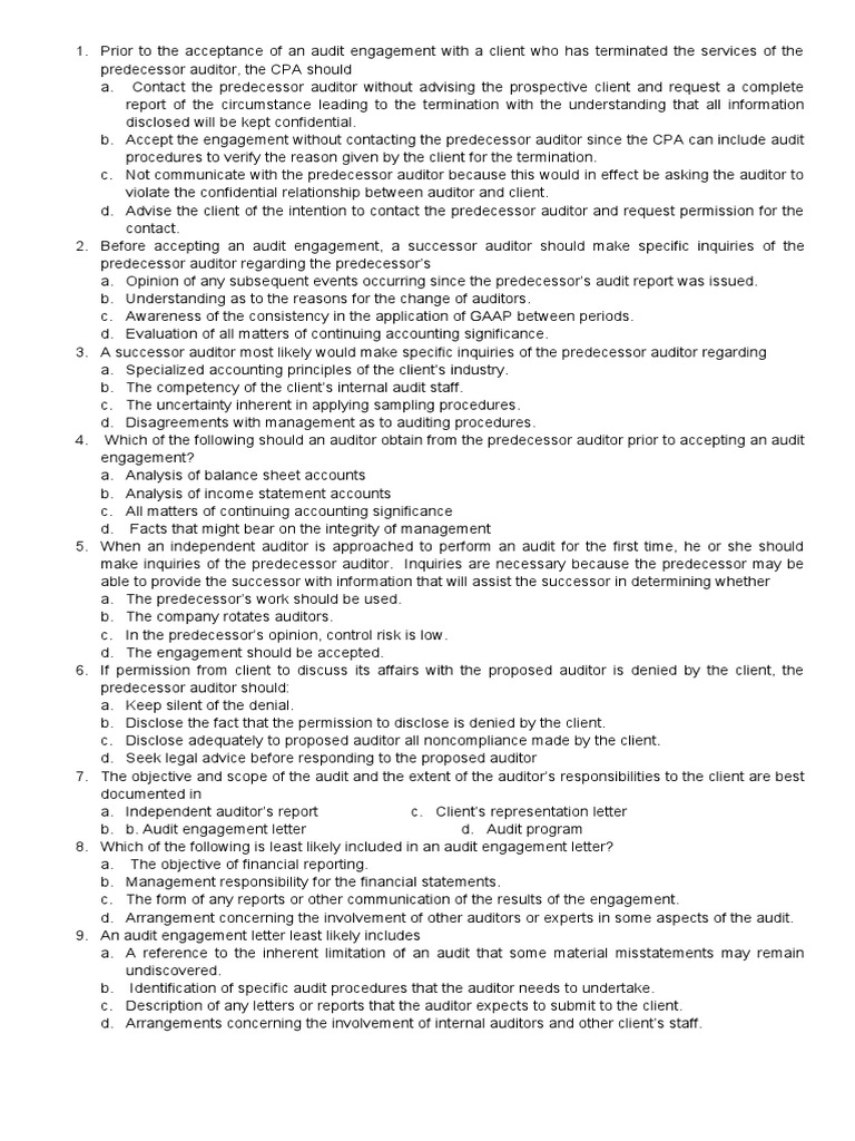 Successor Auditor's Pre-Audit Communication | PDF | Going Concern | Audit