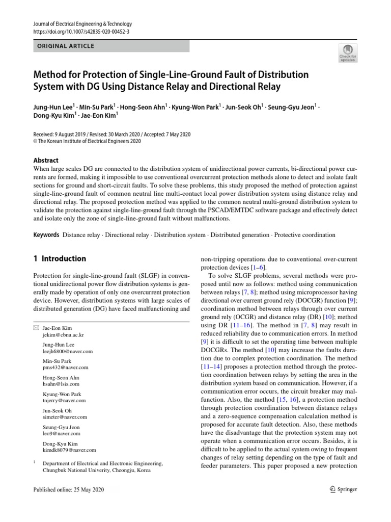 Method For Protection of Single Line Ground Fault of Distribution ...