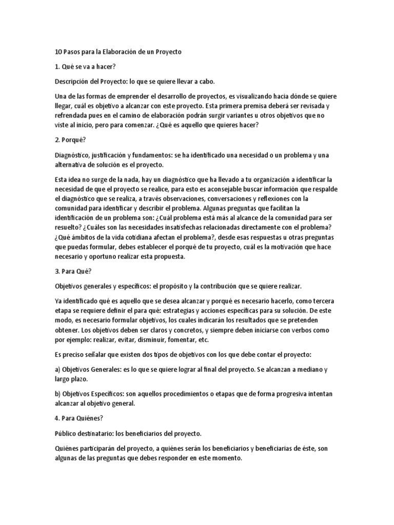 10 Pasos para La Elaboración de Un Proyecto | PDF | Presupuesto | Business