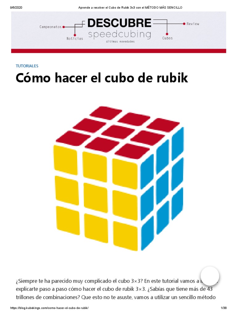 Pasos Cubo Rubik 3x3 Aprende A Resolver El Cubo de Rubik 3x3 Con El MÉTODO MÁS SENCILLO | PDF |  Rompecabezas lógicos | Matemáticas recreativas