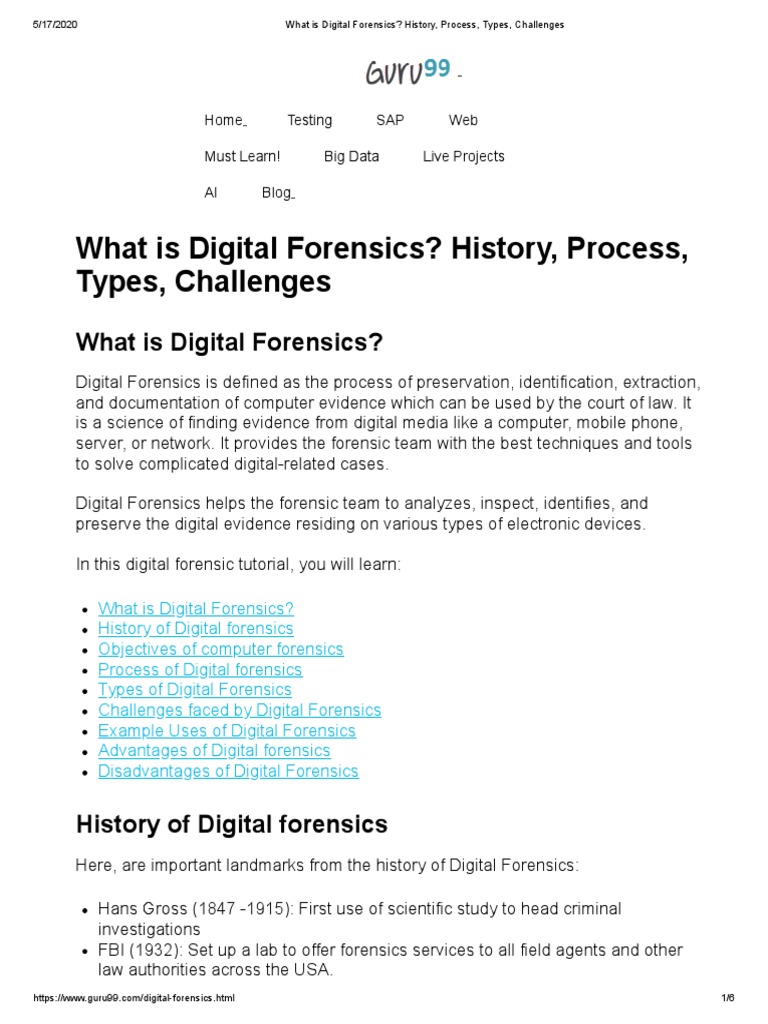 What Is Digital Forensics History, Process, Types, Challenges PDF