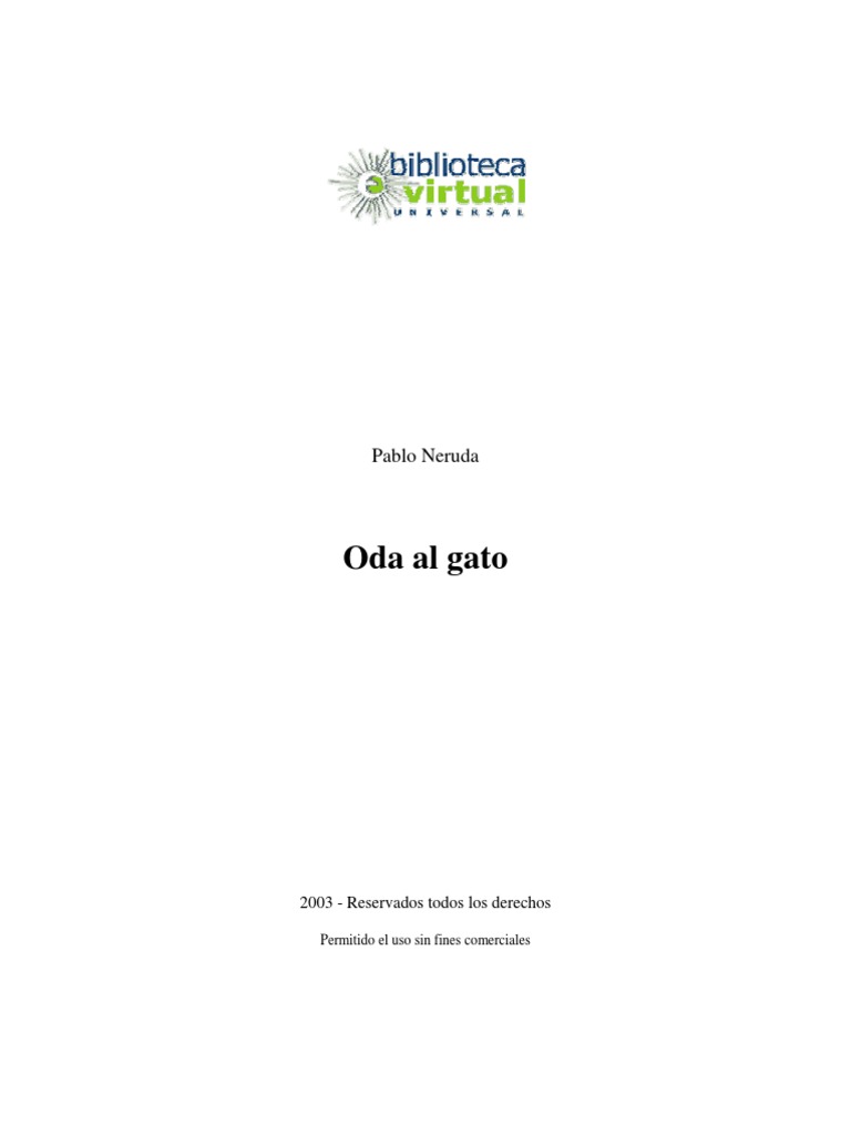 Oda Al Gato (Pablo Neruda) PDF Gatos Naturaleza