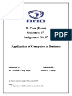 B. Com (Hons) Semester: 4 Assignment No:6 Application of Computer in Business