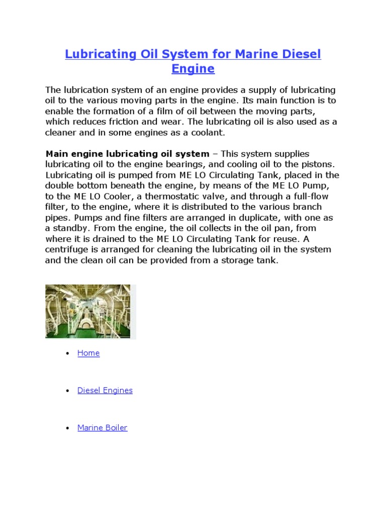 Marine Diesel Engine Lubrication System | PDF | Diesel Engine | Piston