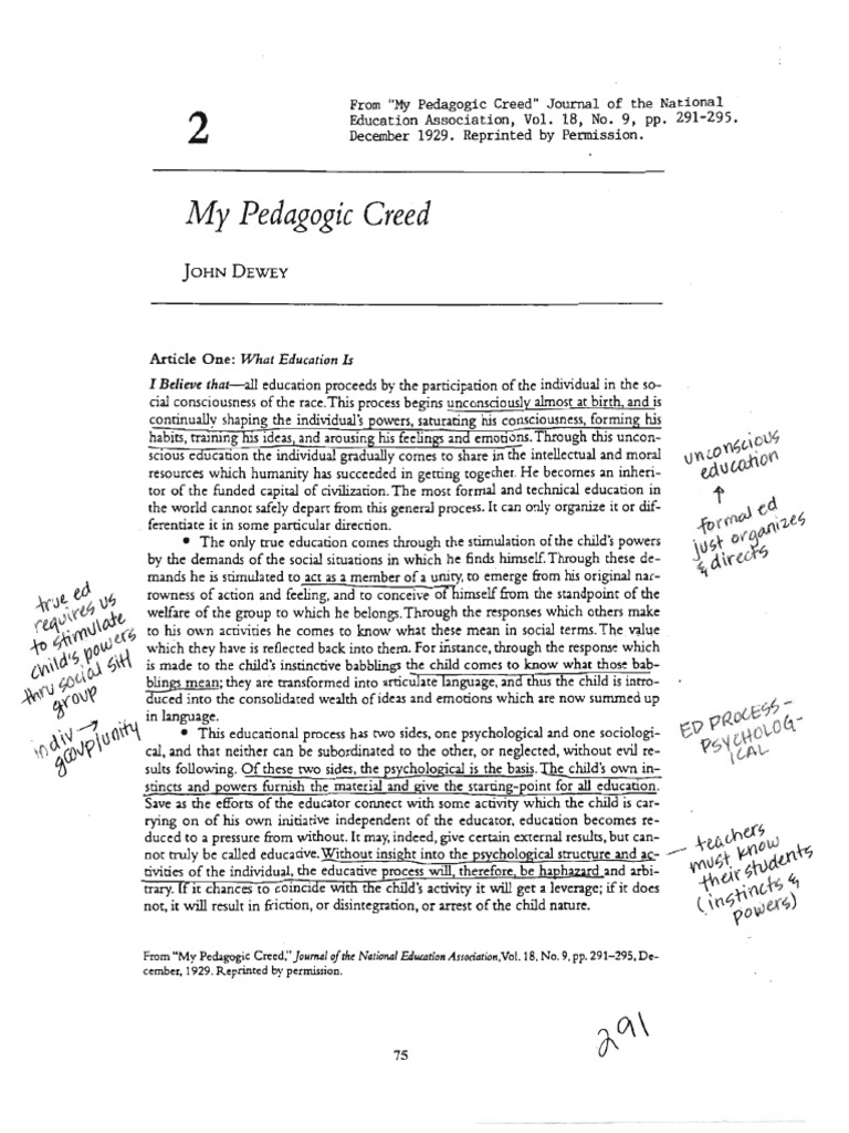 John Dewey - My Pedagogic Creed. | PDF