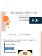 Research Technique - Viii: Laning The Research: - Problem Statement - Literature Review - Criticle Thinking