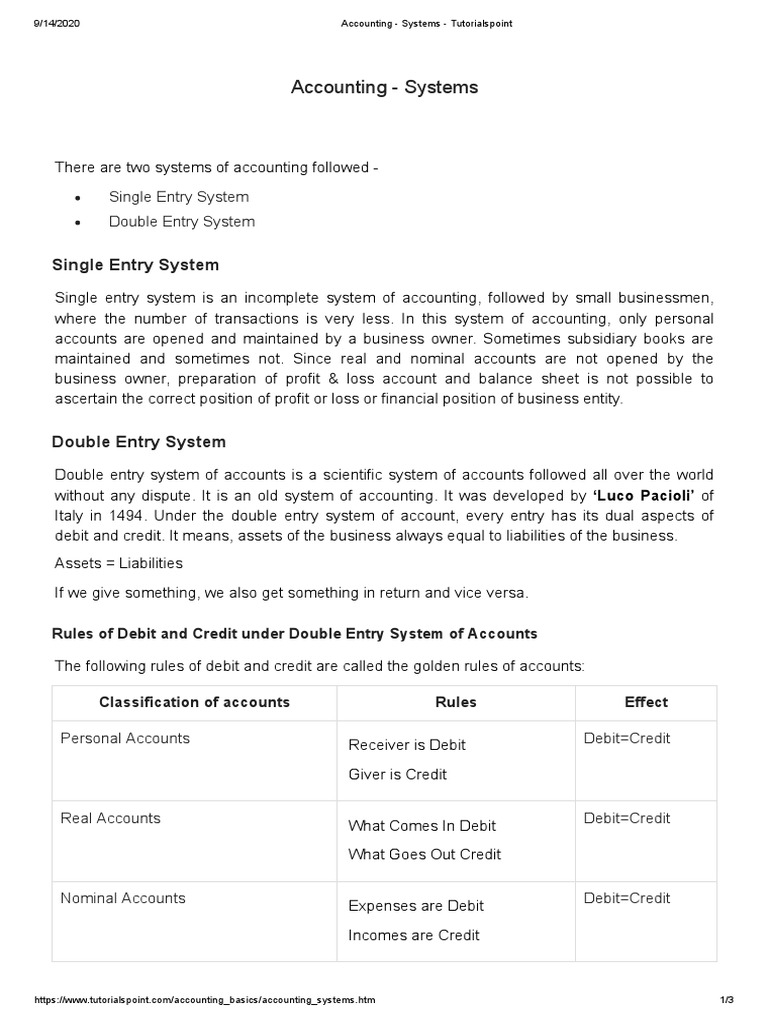 Accounting - Systems | PDF | Debits And Credits | Business Economics