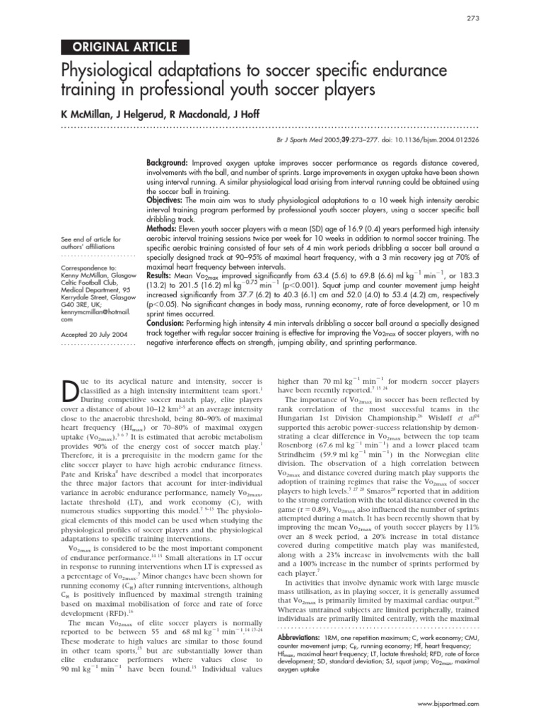 Soccer Endurance Training Adaptations | PDF | High Intensity Interval ...