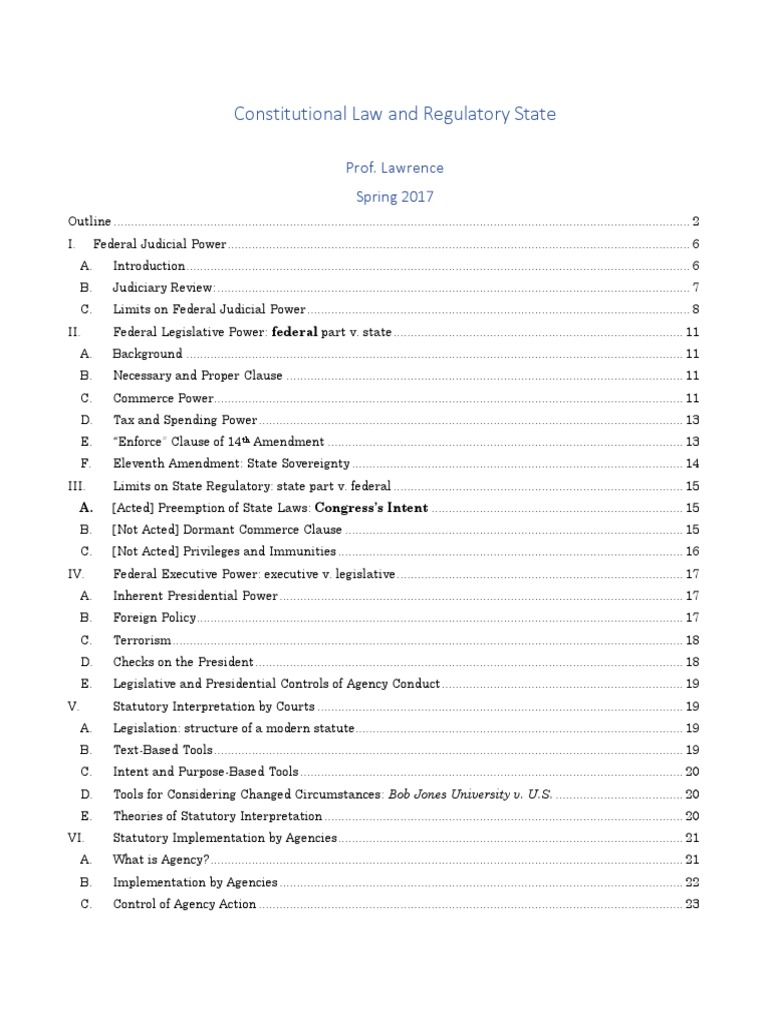 ConLaw1 Outline 1 PDF Commerce Clause Case Or Controversy Clause