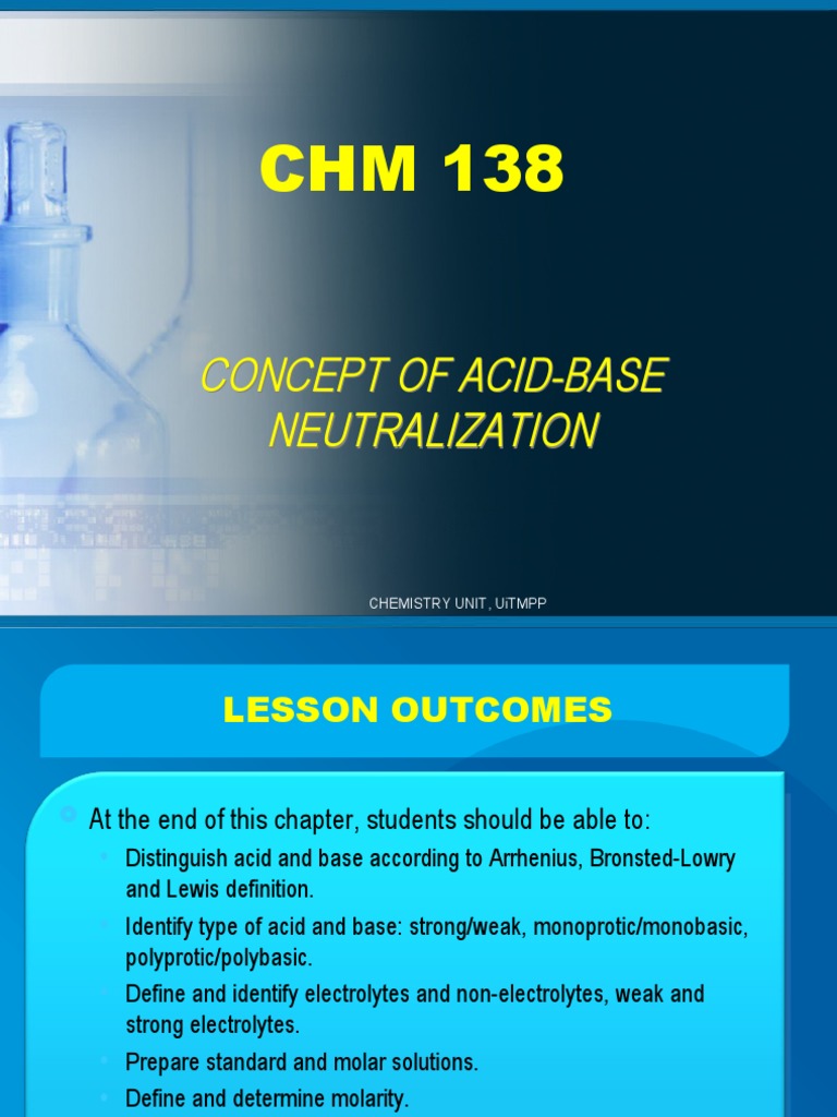 CHAPTER 3 - Concept of Acid-Base Neutralization | PDF | Acid | Electrolyte