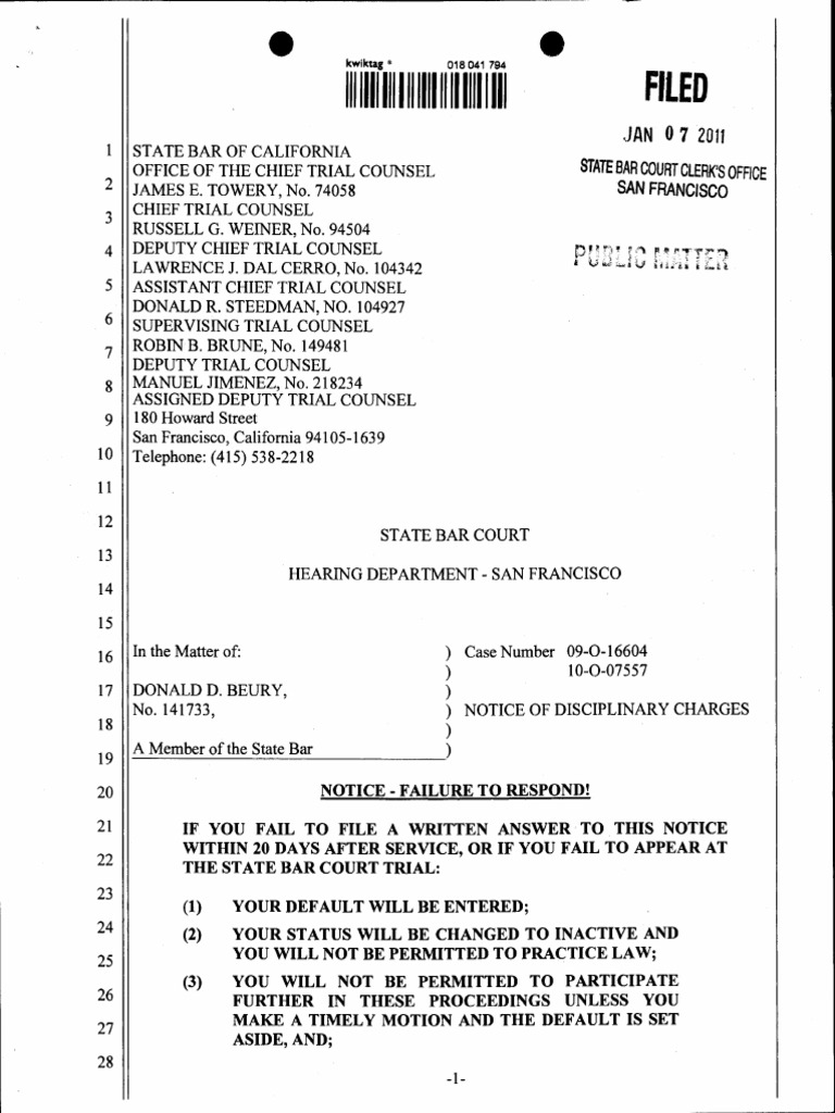 Beury Donald 141733 California State Bar Discipline Binder4 PDF