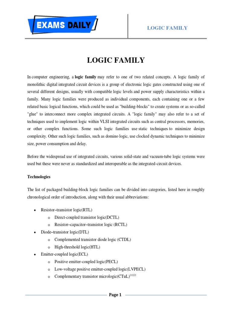 Logic Family | PDF | Cmos | Logic Gate