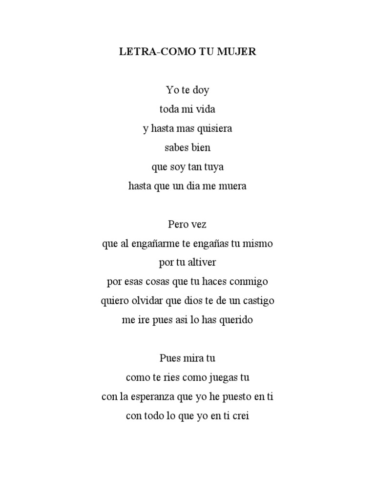 Letra Como Tu Mujer PDF