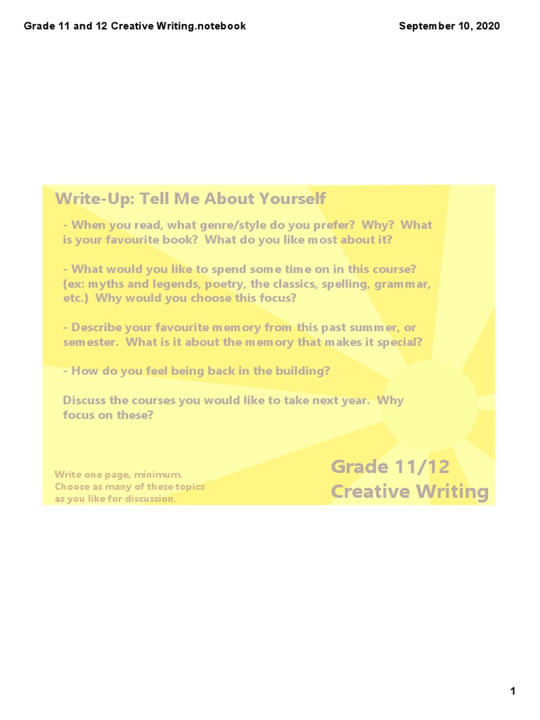 Grade 11/12 Creative Writing Prompts | PDF | Language Arts & Discipline ...