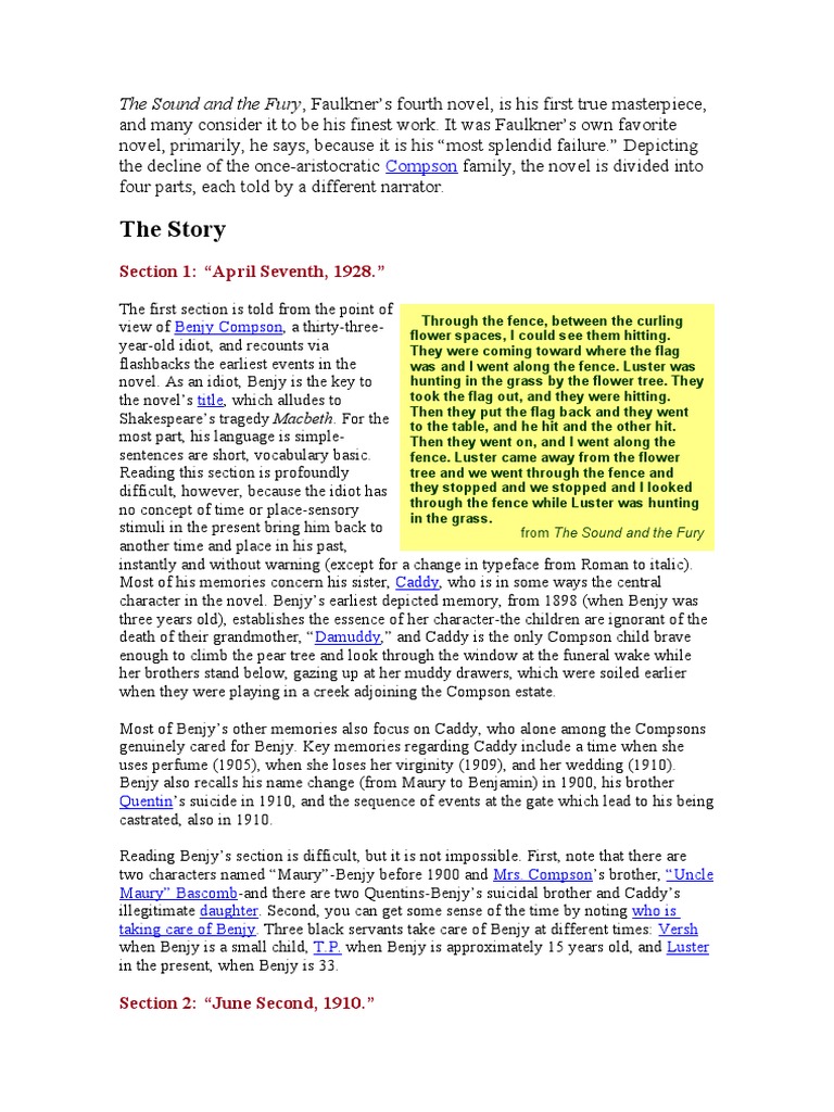 The Sound and the Fury Benjy's View PDF