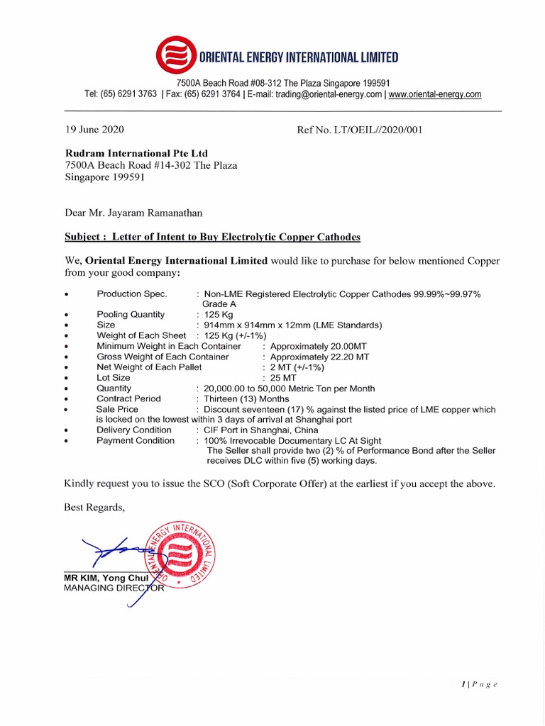 Letter (Rudram) - 19JUN2020 Copper Cathode PDF | PDF