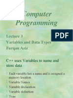 Computer Programming: Variables and Data Types Furqan Aziz