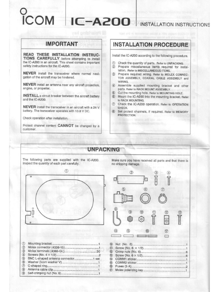 Icom IC-A200 Installation Instructions | PDF