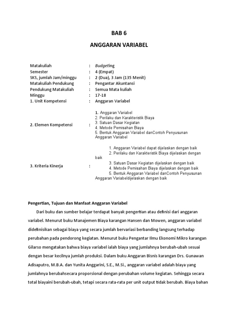 Anggaran Variabel: Definisi dan Manfaat | PDF | Karier & Perkembangan ...