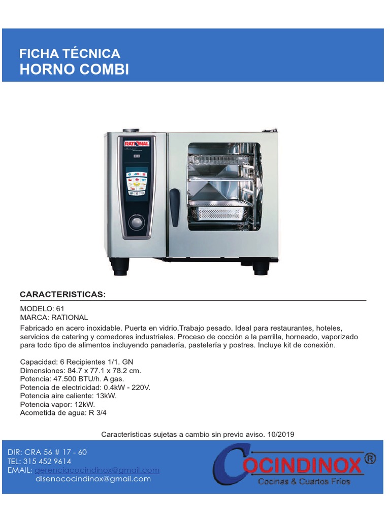Horno Combi Rational 61: Ficha Técnica | PDF | Química | Materiales