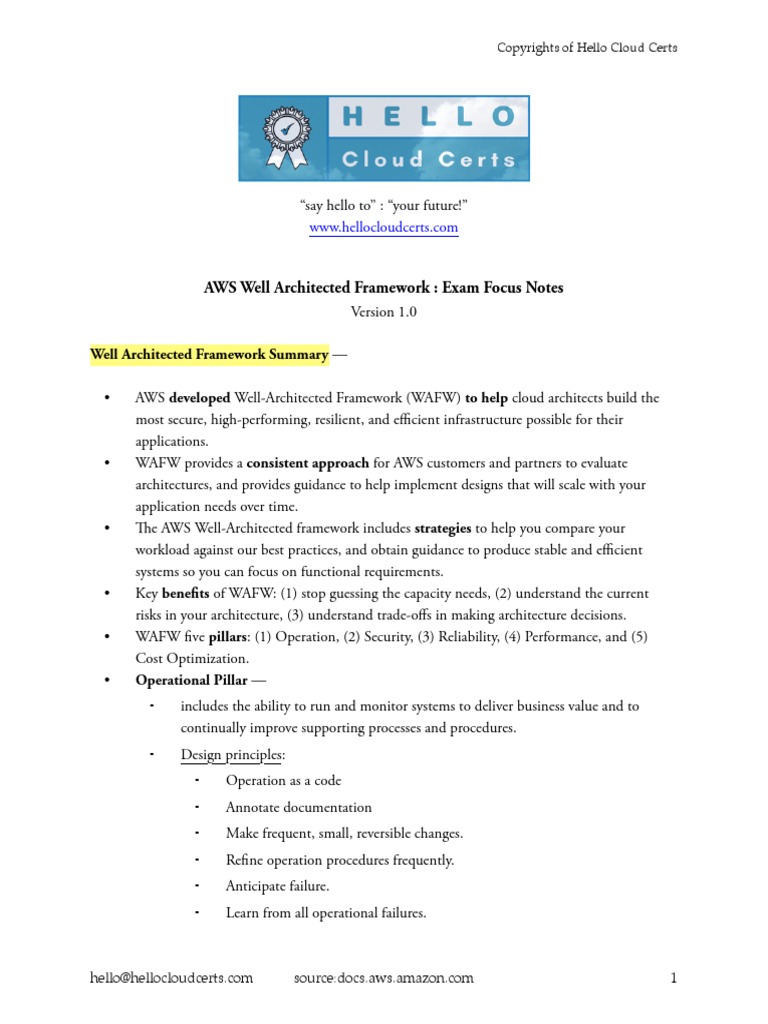 9.1 AWS-WAFW-Summary-Only PDF | PDF | Cloud Computing | Reliability ...