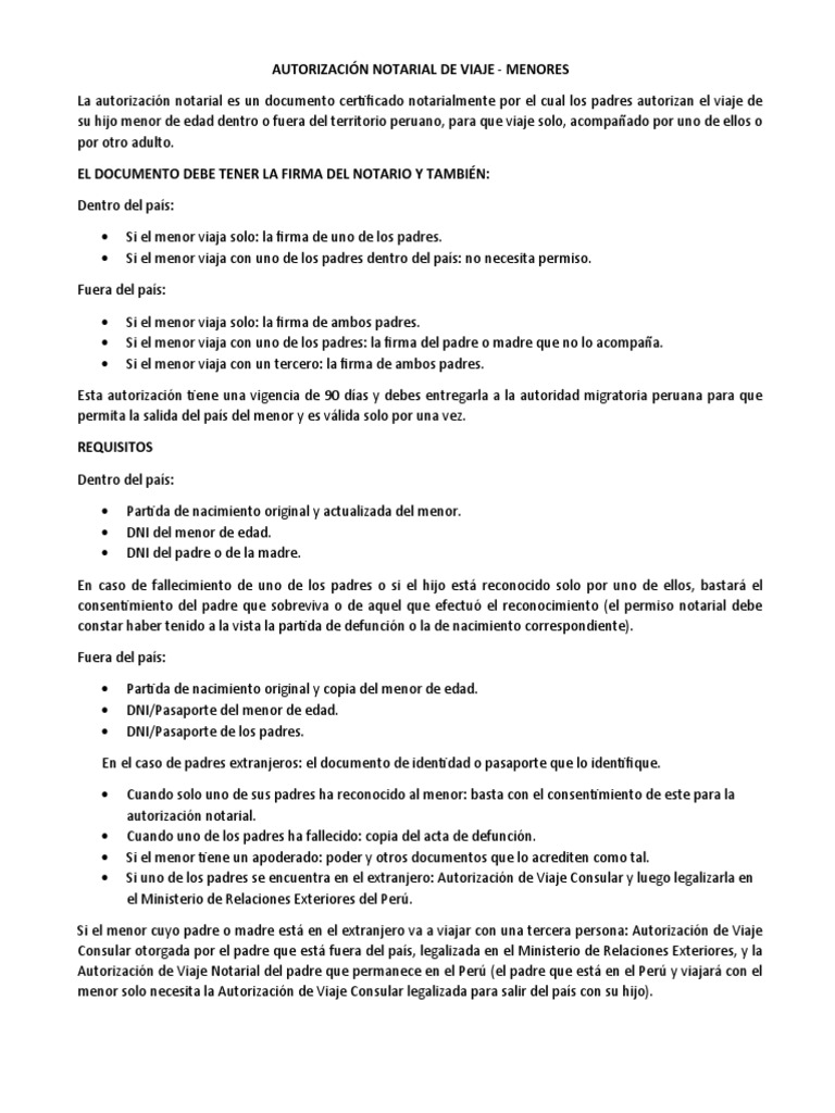 Autorización Notarial de Viaje | PDF | Perú | Gobierno