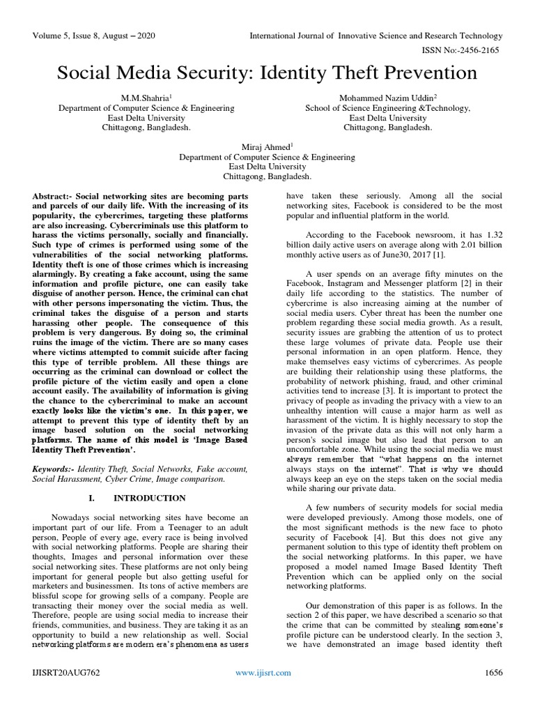 Social Media Security Identity Theft Prevention PDF Social