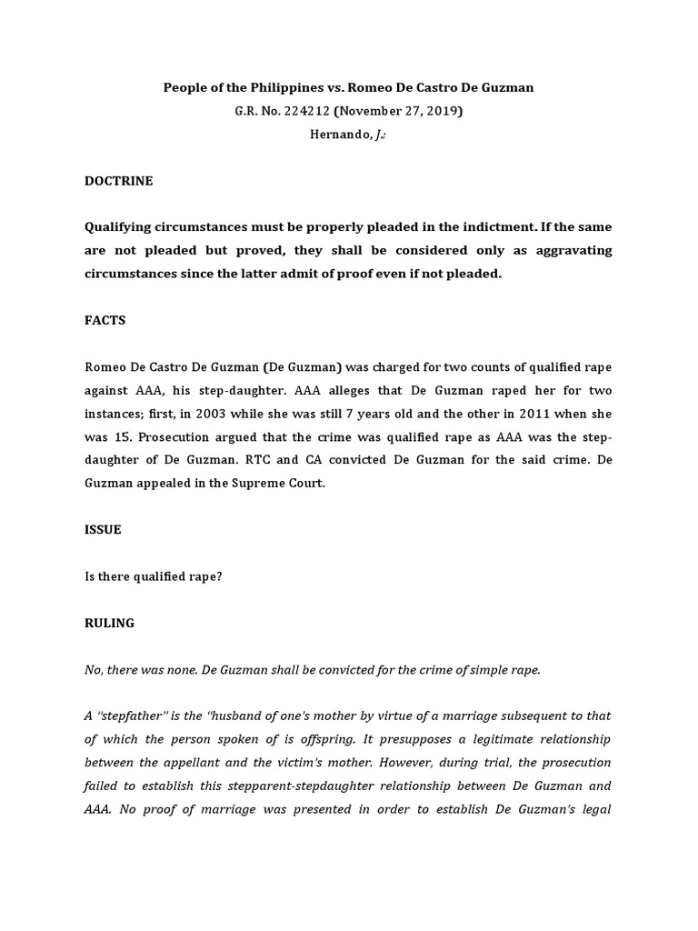 Ruling on Qualified Rape Case: De Guzman | PDF