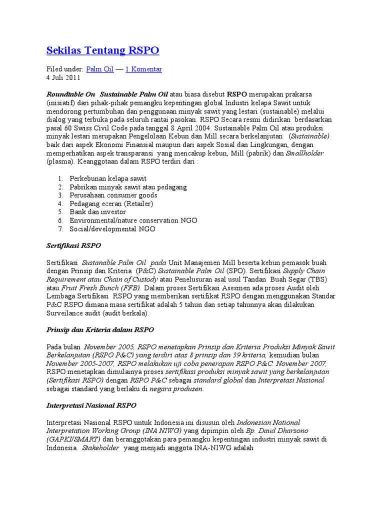 Sekilas Tentang RSPO | PDF