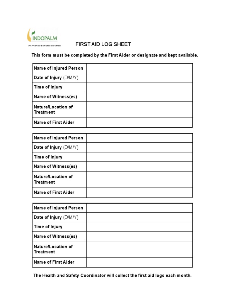 First Aid Log Sheet PDF