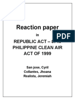 Reaction Paper: Republic Act - 8749 Philippine Clean Air ACT OF 1999
