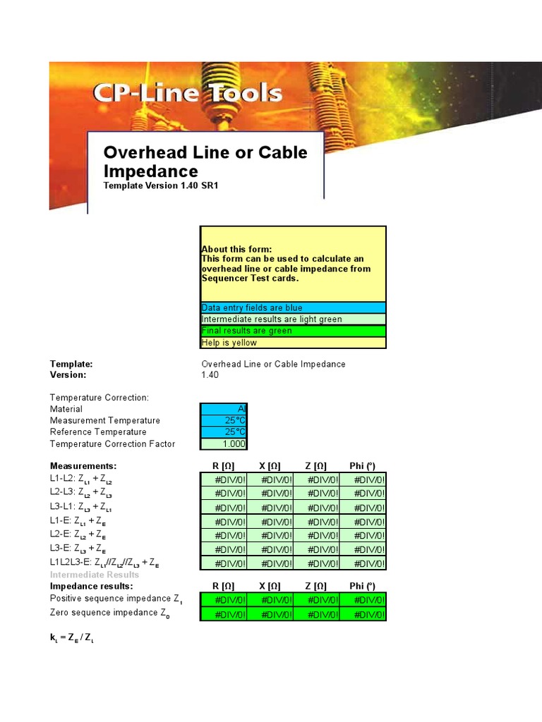Overhead Line Cable Impedance Data | PDF | Microsoft Excel | Electrical ...